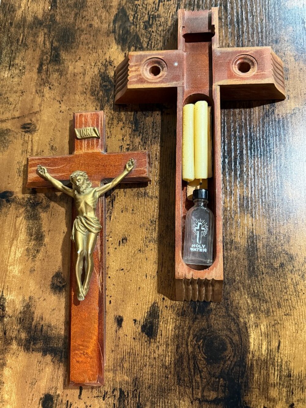 Vintage Wood Crucifix Sick Call Last Rites Religious Box Set